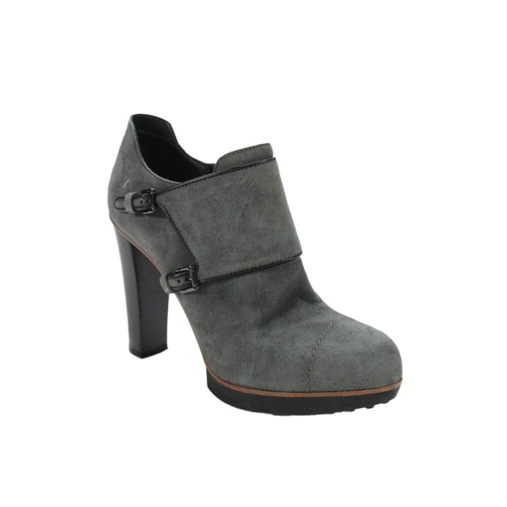 Tods Women's Round Toe Suede Buckle Ankle Boots Gray Size 39